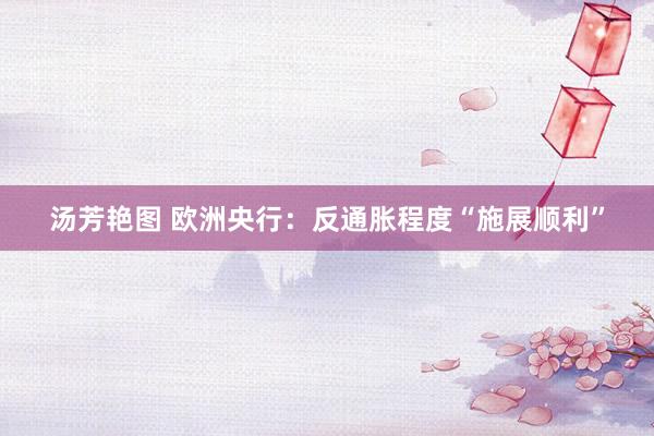 汤芳艳图 欧洲央行：反通胀程度“施展顺利”