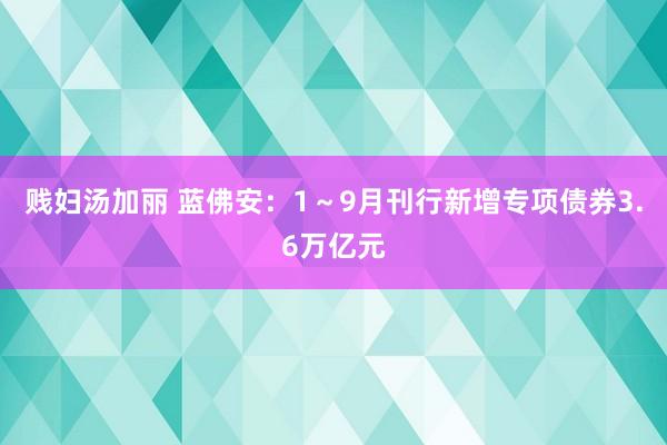贱妇汤加丽 蓝佛安：1～9月刊行新增专项债券3.6万亿元
