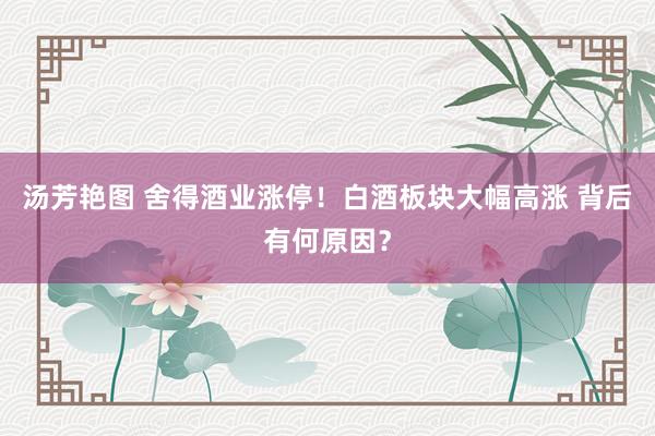 汤芳艳图 舍得酒业涨停！白酒板块大幅高涨 背后有何原因？